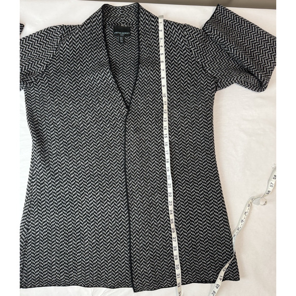 Cynthia Rowley Wool Blend Open Front Cardigan Sweater Herringbone Gray Black 1X - Picture 4 of 6